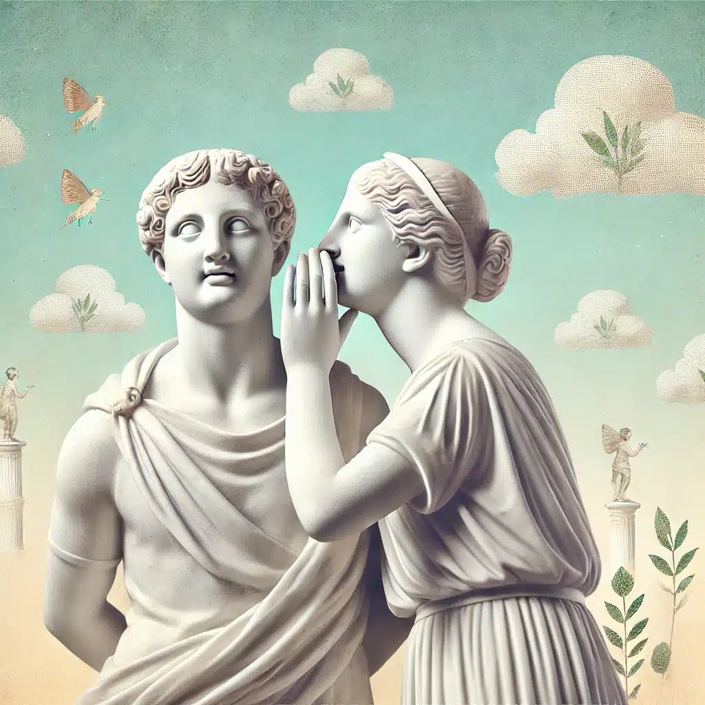 Statues Classiques avec une Touche d'Humour Partageant des Secrets
