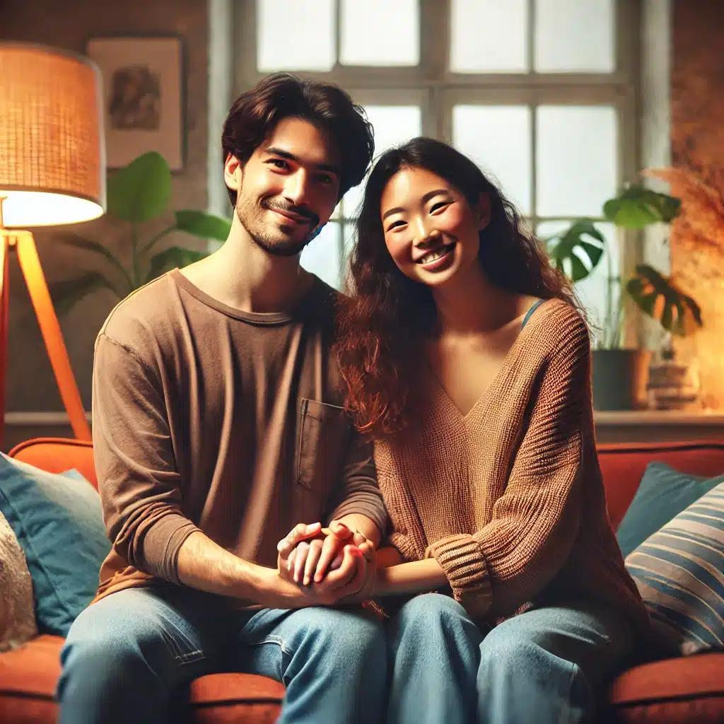Couple en Conversation Ouverte et Respectueuse dans un Cadre Intime